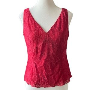 𝅺Alfani Red Lace Sleeveless Floral Print Top